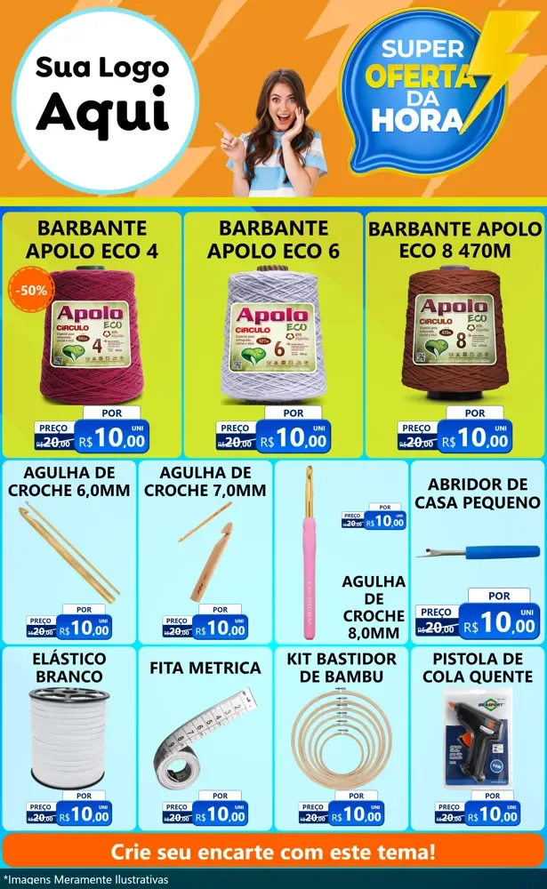 Modelo de Encarte para Encarte Grande com o tema Super Oferta da Hora para Armarinho e Aviamentos
