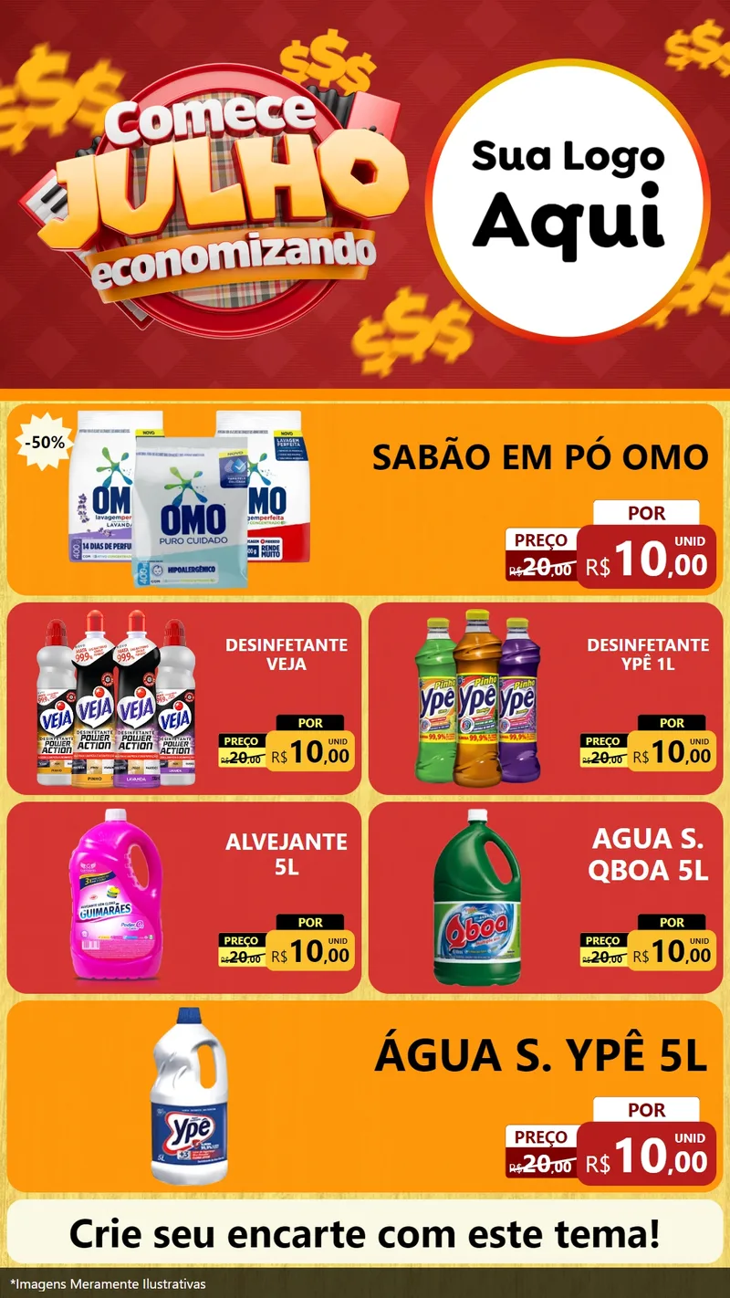 Modelo de TV para TV Vertical com o tema Comece Julho Economizando para Produtos de Limpeza