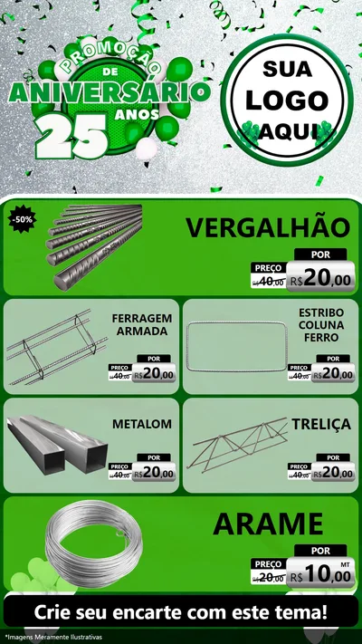 Modelo de TV para TV Vertical com o tema Promoção de Aniversário - 25 Anos para Ferragens