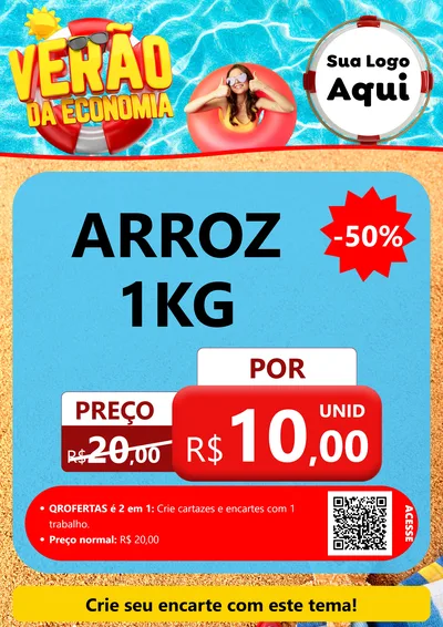 Modelo de Cartaz para Cartaz A4 Vertical com o tema Verão da Economia para Supermercado