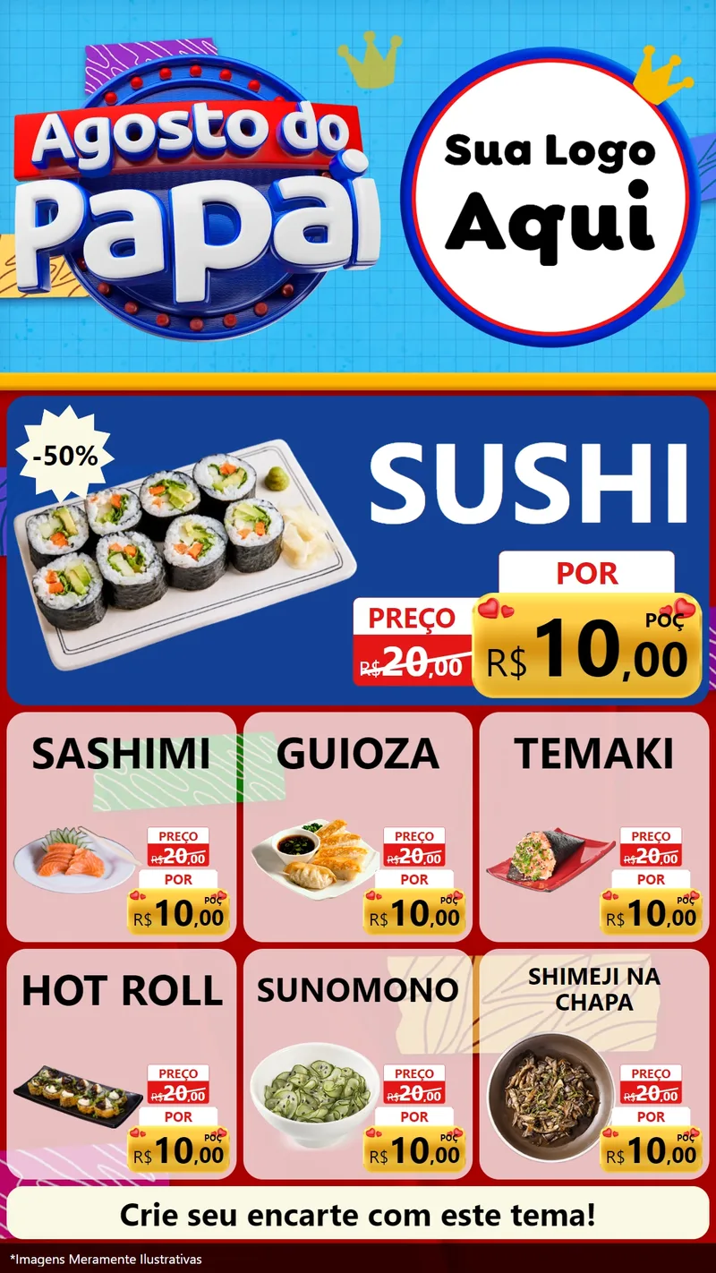 Modelo de Rede Social para Stories com o tema Agosto do Papai para Comida japonesa