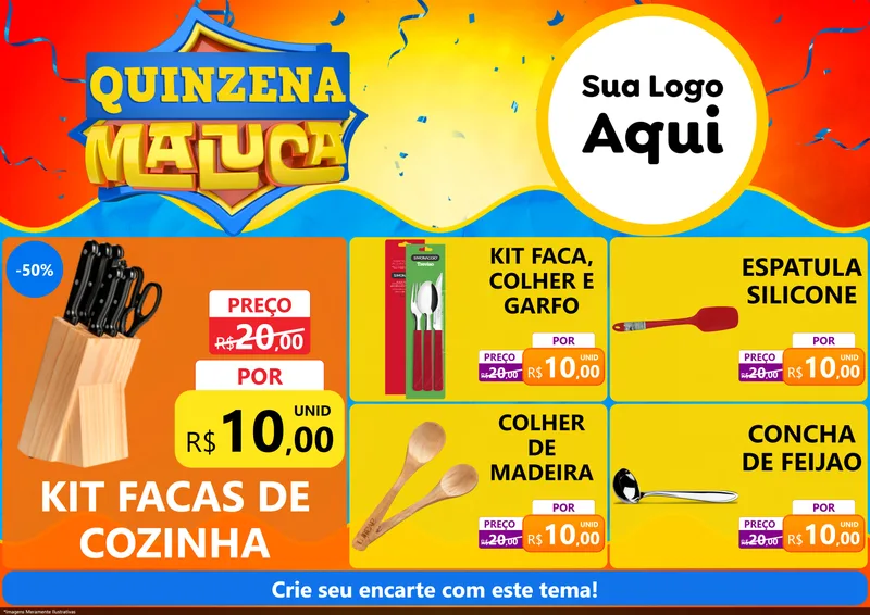 Modelo de Encarte para Encarte A4 Horizontal com o tema Quinzena Maluca para Utilidades Domésticas