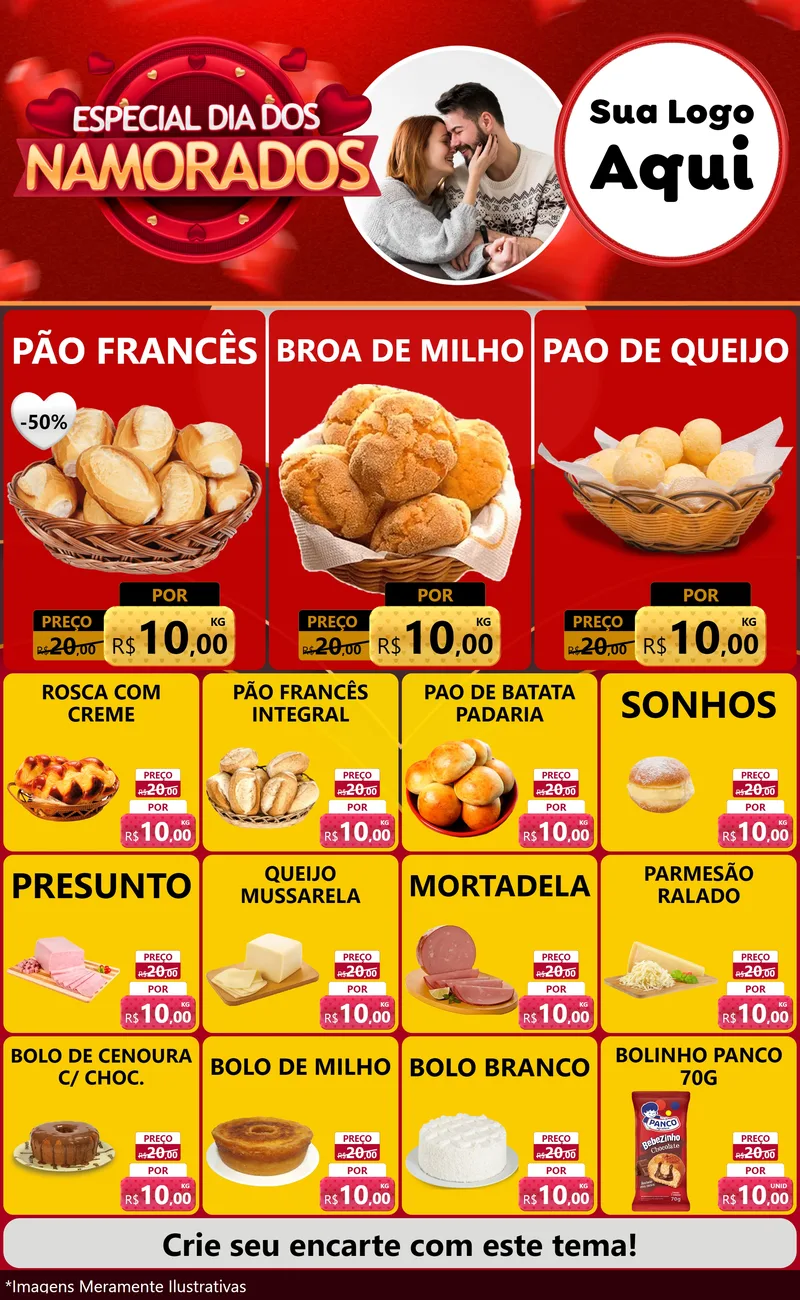 Modelo de Encarte para Encarte Grande com o tema Especial Dia Dos Namorados para Padaria