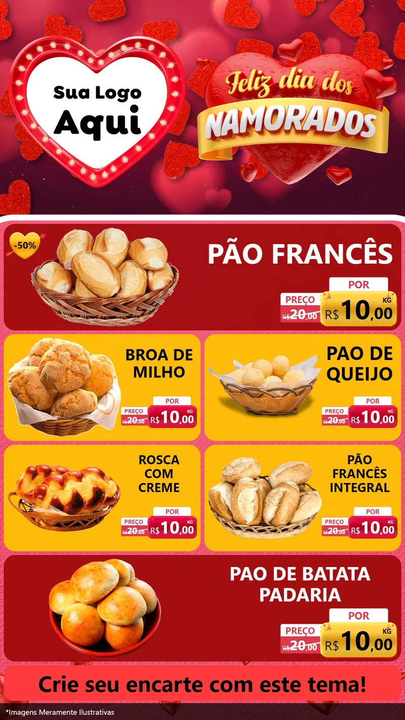 Modelo de TV para TV Vertical com o tema Feliz Dia Dos Namorados para Padaria