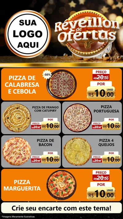 Modelo de TV para TV Vertical com o tema Réveillon de Ofertas para Pizzaria