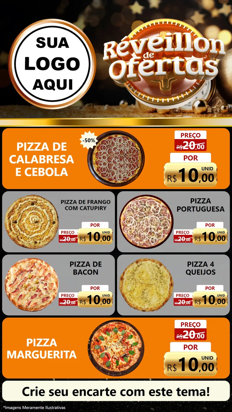 Modelo de TV para TV Vertical com o tema Réveillon de Ofertas para Pizzaria