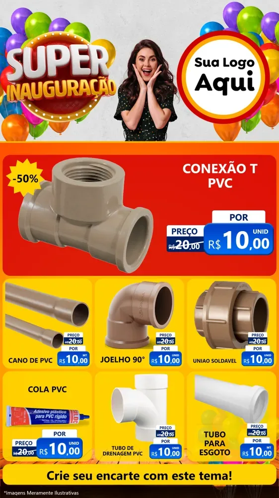 Modelo de Rede Social para Stories com o tema Super Inauguração para Tubos e conexões