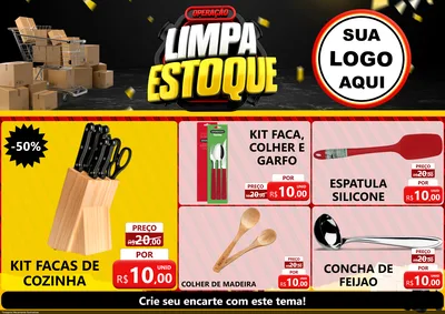 Modelo de Encarte para Encarte A4 Horizontal com o tema Operação Limpa Estoque para Utilidades Domésticas