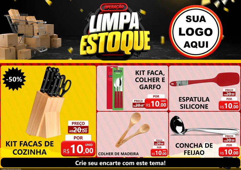 Modelo de Encarte para Encarte A4 Horizontal com o tema Operação Limpa Estoque para Utilidades Domésticas