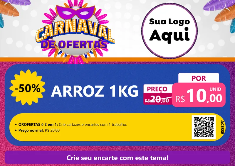 Modelo de Cartaz para Cartaz A4 Horizontal com o tema Carnaval de Ofertas para Supermercado
