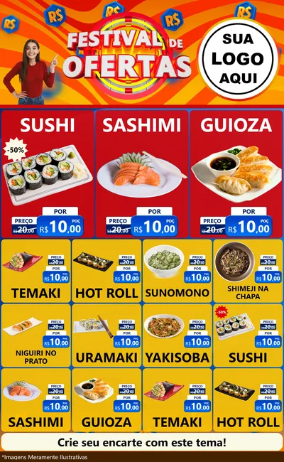 Modelo de Encarte para Encarte Grande com o tema Festival de Ofertas para Comida japonesa