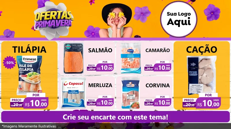 Modelo de TV para TV Horizontal com o tema Ofertas Da Primavera para Peixaria