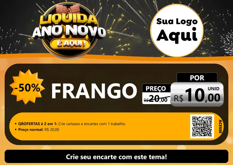 Modelo de Cartaz para Cartaz A4 Horizontal com o tema Liquida Ano Novo É Aqui! para Assados
