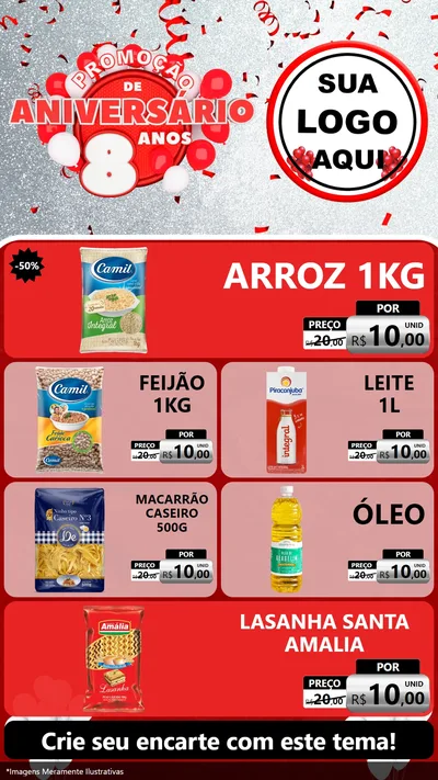 Modelo de TV para TV Vertical com o tema Promoção de Aniversário - 8 Anos para Supermercado