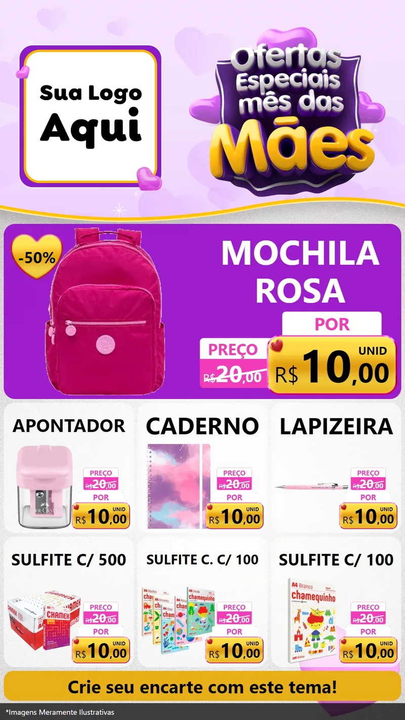 Modelo de Rede Social para Stories com o tema Ofertas Especiais - Mês das Mães para Papelaria