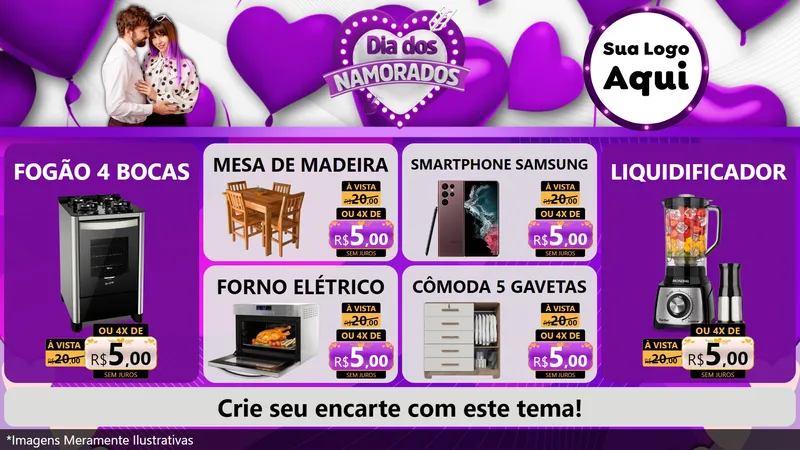 Modelo de TV para TV Horizontal com o tema Dia dos Namorados para Móveis e Eletro