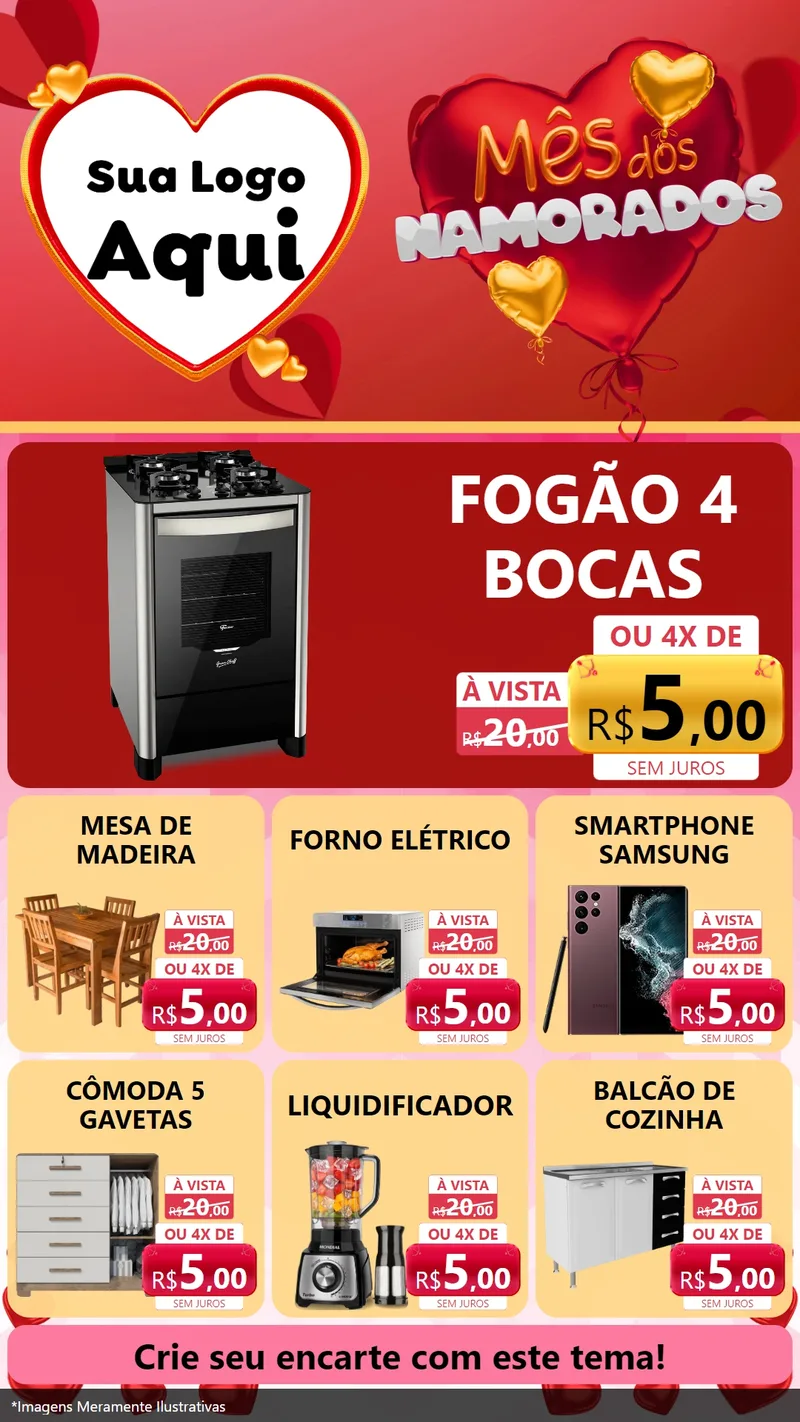 Modelo de Rede Social para Stories com o tema Mês dos Namorados para Móveis e Eletro