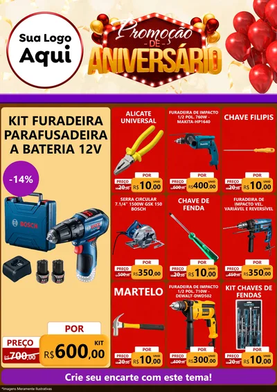 Modelo de Encarte para Encarte A4 Vertical com o tema Promoção de Aniversário para Maquinas e Ferramentas