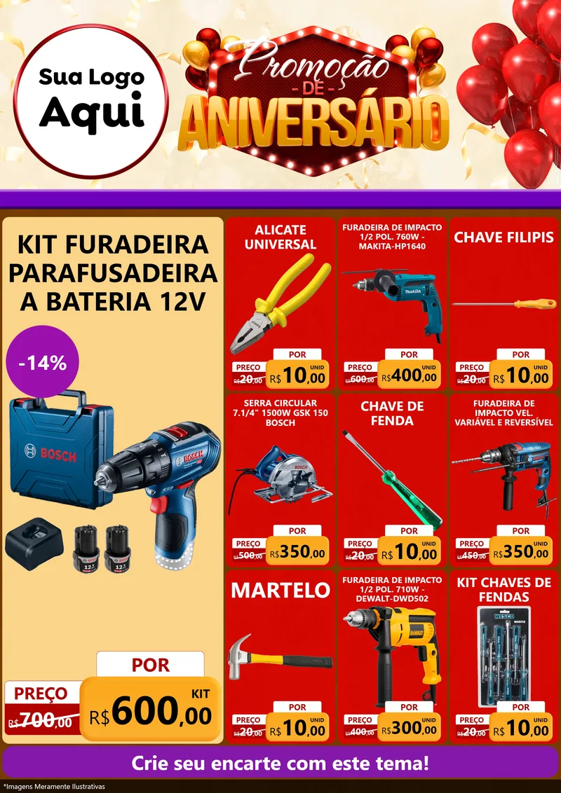 Modelo de Encarte para Encarte A4 Vertical com o tema Promoção de Aniversário para Maquinas e Ferramentas