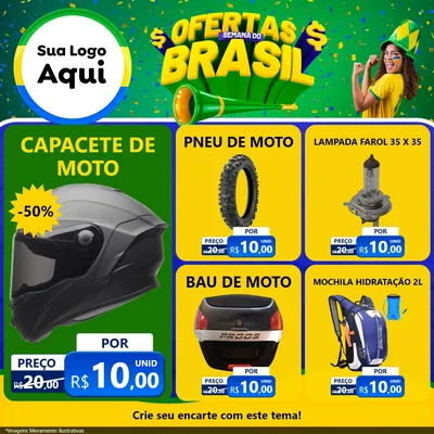Modelo de Rede Social para Feed Facebook com o tema Ofertas Semana do Brasil para Moto peças