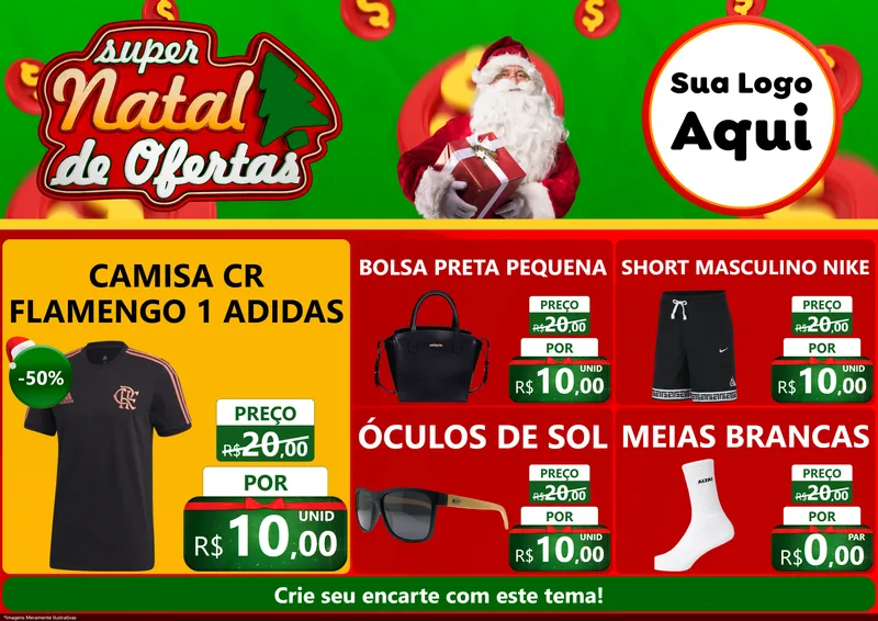 Modelo de Encarte para Encarte A4 Horizontal com o tema Super Natal de Ofertas para Roupas e acessórios