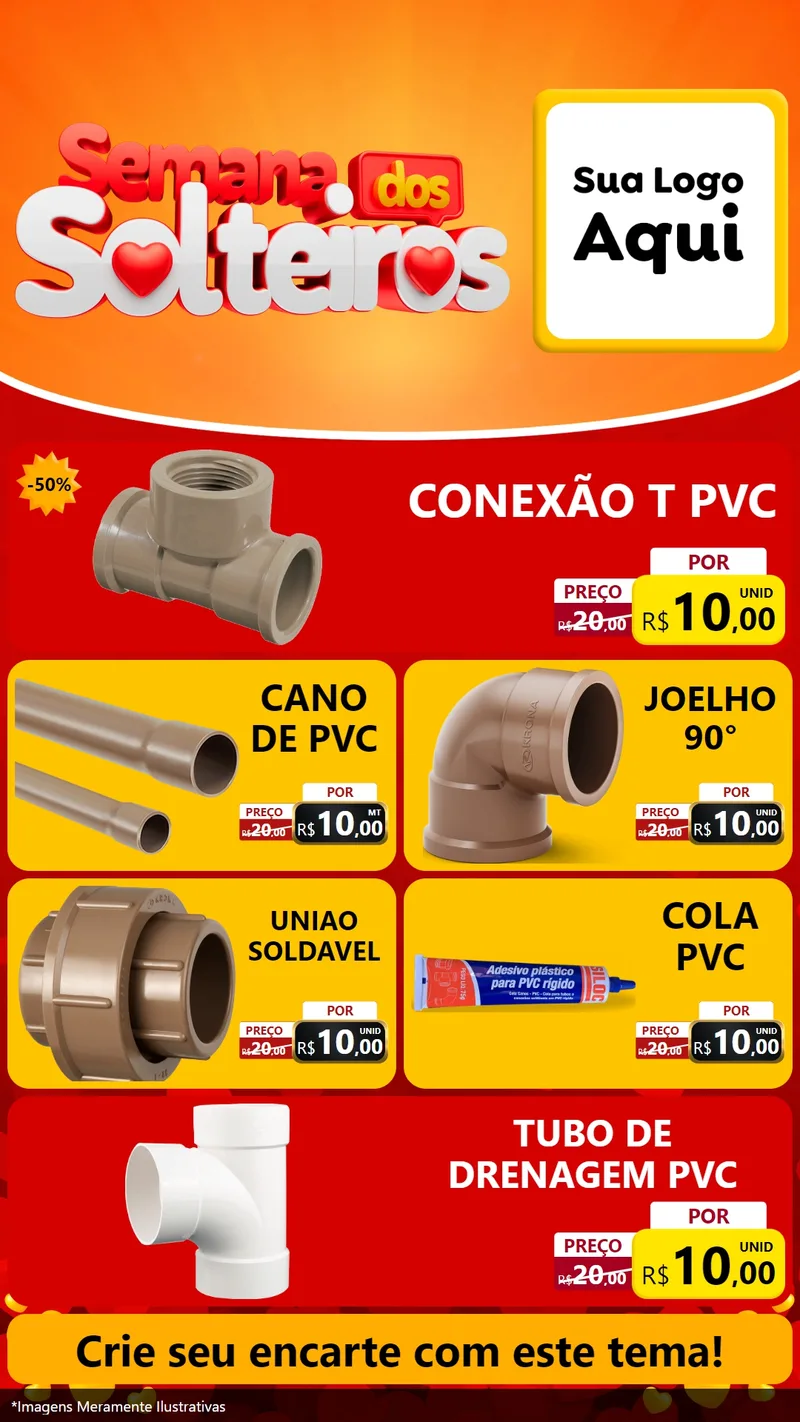 Modelo de TV para TV Vertical com o tema Semana dos Solteiros para Tubos e conexões