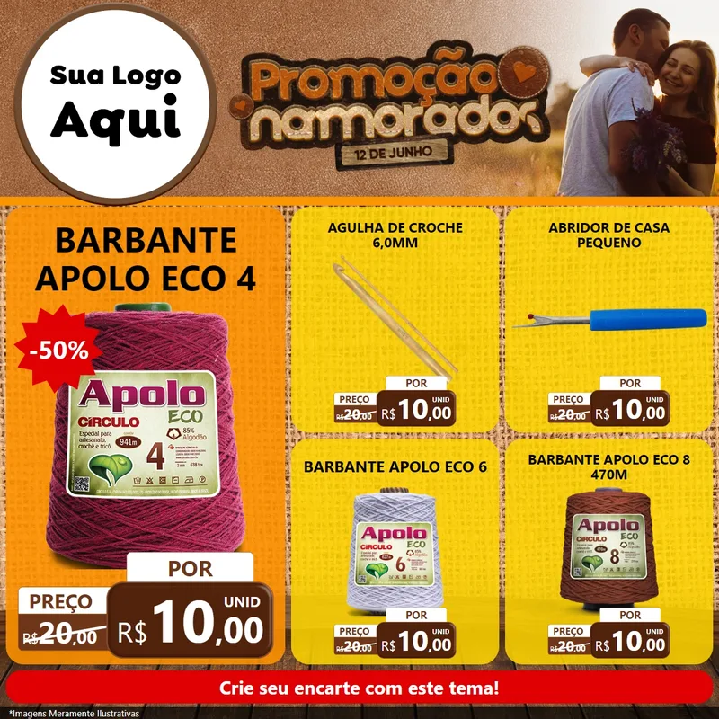 Modelo de Rede Social para Feed Facebook com o tema Promoção Namorados para Armarinho e Aviamentos