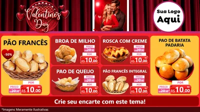 Modelo de TV para TV Horizontal com o tema Valentine's Day para Padaria