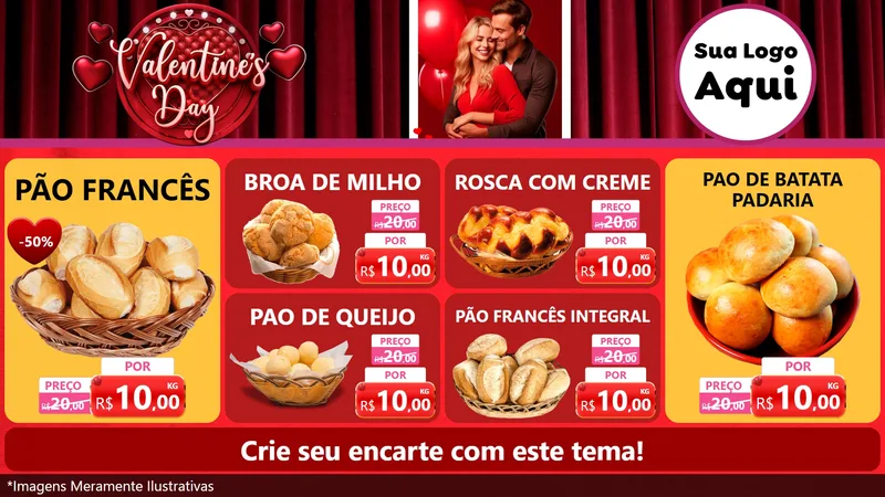 Modelo de TV para TV Horizontal com o tema Valentine's Day para Padaria