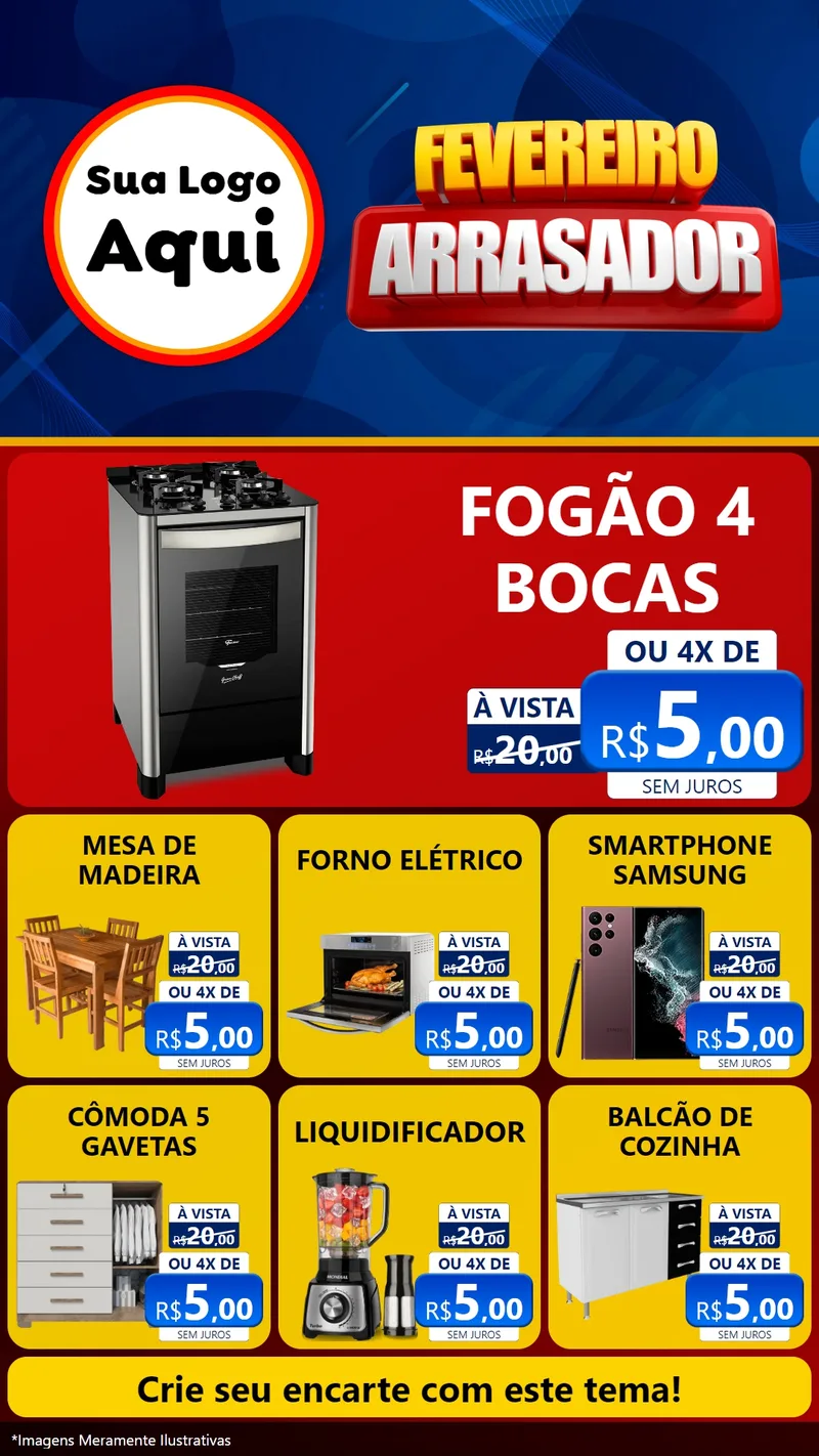 Modelo de Rede Social para Stories com o tema Fevereiro Arrasador para Móveis e Eletro