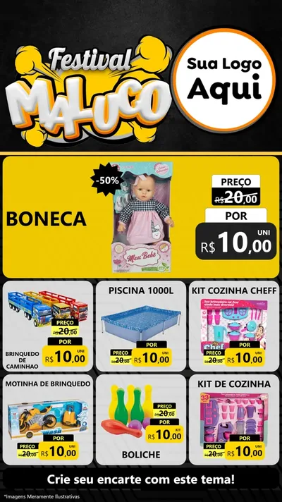 Modelo de Rede Social para Stories com o tema Festival Maluco para Brinquedos