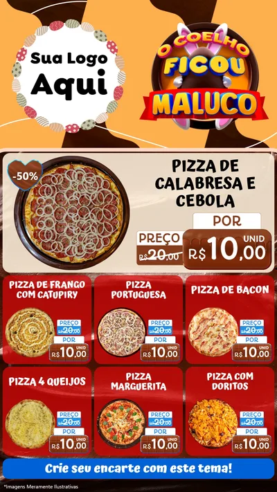 Modelo de Rede Social para Stories com o tema O Coelho Ficou Maluco - Páscoa para Pizzaria