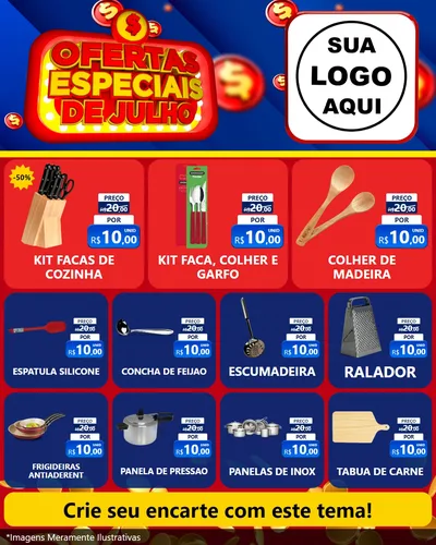 Modelo de Rede Social para Feed Instagram com o tema Ofertas Especiais de Julho para Utilidades Domésticas
