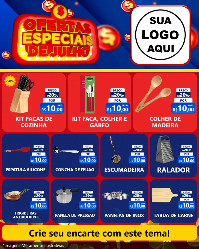 Modelo de Rede Social para Feed Instagram com o tema Ofertas Especiais de Julho para Utilidades Domésticas