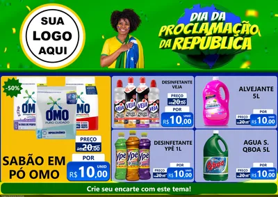 Modelo de Encarte para Encarte A4 Horizontal com o tema Dia Da Proclamação Da República para Produtos de Limpeza