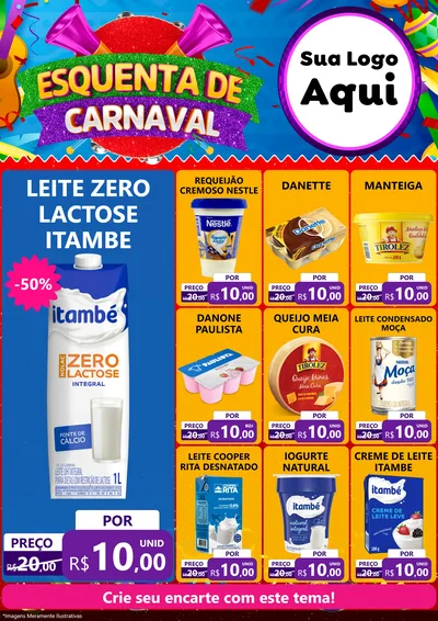 Modelo de Encarte para Encarte A4 Vertical com o tema Esquenta de Carnaval para Frios e Laticínios