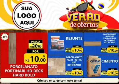 Modelo de Encarte para Encarte A4 Horizontal com o tema Super Verão de Ofertas para Pisos e revestimentos