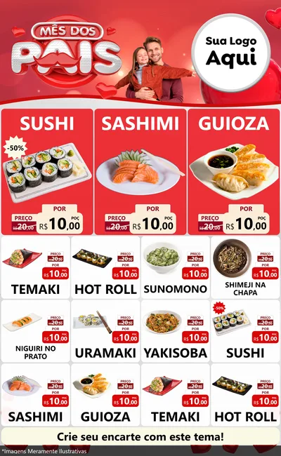 Modelo de Encarte para Encarte Grande com o tema Mês dos Pais para Comida japonesa
