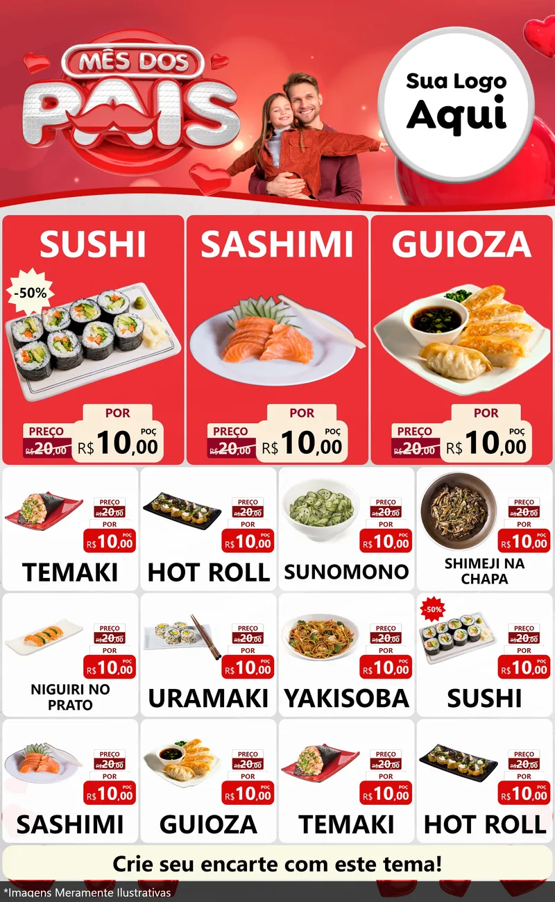 Modelo de Encarte para Encarte Grande com o tema Mês dos Pais para Comida japonesa