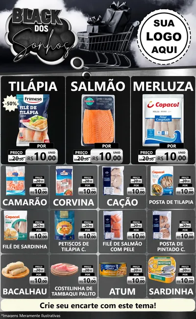 Modelo de Encarte para Encarte Grande com o tema Black dos Sonhos para Peixaria