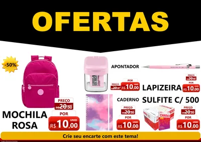 Modelo de Encarte para Encarte A4 Horizontal com o tema Ofertas Preto e Vermelho Cartaz para Papelaria