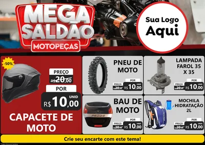 Modelo de Encarte para Encarte A4 Horizontal com o tema Mega Saldão - Motopeças para Moto peças