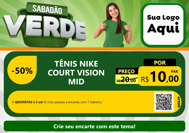 Modelo de Cartaz para Cartaz A4 Horizontal com o tema Sabadão Verde para Calçados
