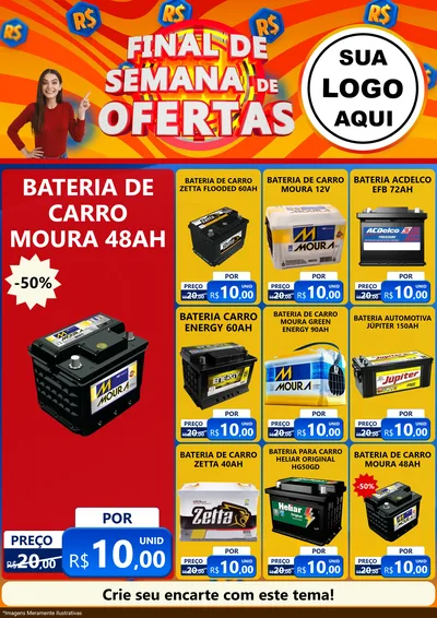 Modelo de Encarte para Encarte A4 Vertical com o tema Final de Semana de Ofertas para Baterias Elétricas