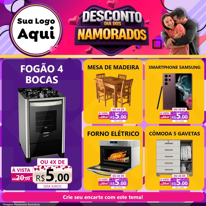 Modelo de Rede Social para Feed Facebook com o tema Desconto Dia dos Namorados para Móveis e Eletro