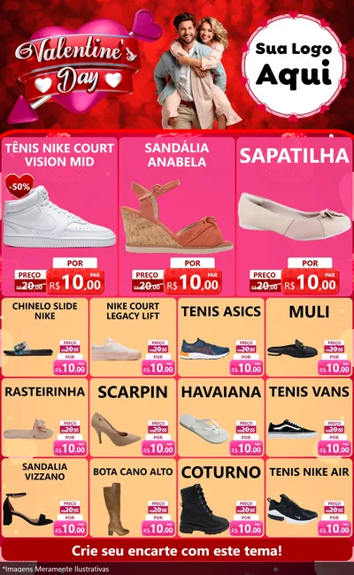 Modelo de Encarte para Encarte Grande com o tema Valentine's Day para Calçados