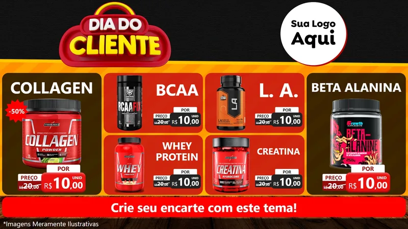 Modelo de TV para TV Horizontal com o tema Dia do Cliente para Suplementos alimentares