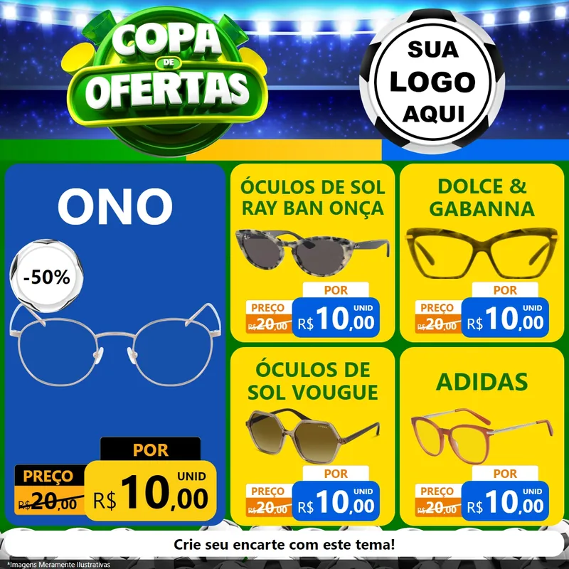 Modelo de Rede Social para Feed Facebook com o tema Copa de Ofertas para Óticas