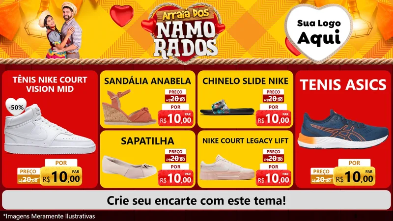 Modelo de TV para TV Horizontal com o tema Arraiá dos Namorados para Calçados