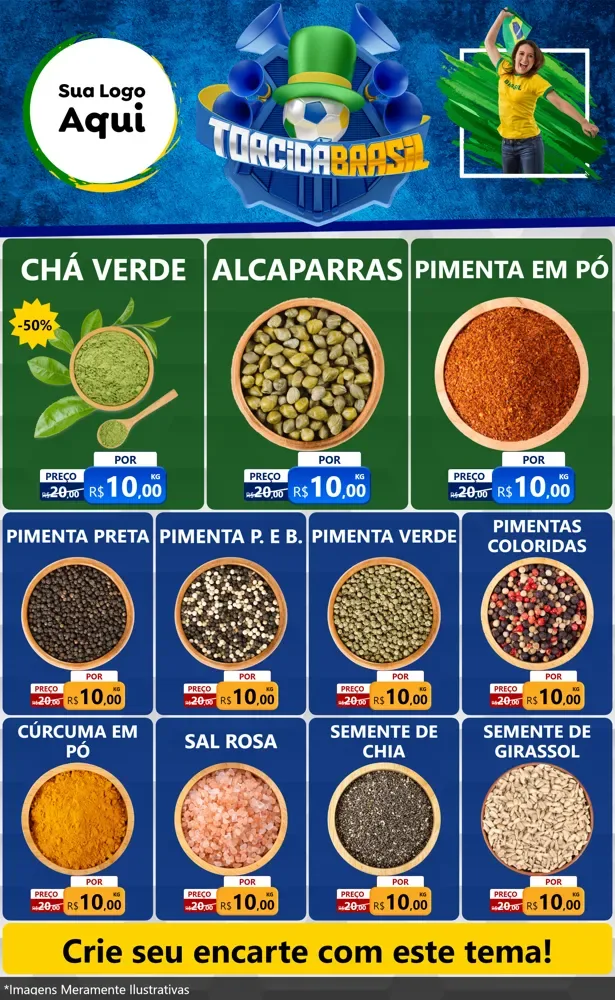 Modelo de Encarte para Encarte Grande com o tema Torcida Brasil - Copa para Produtos Naturais
